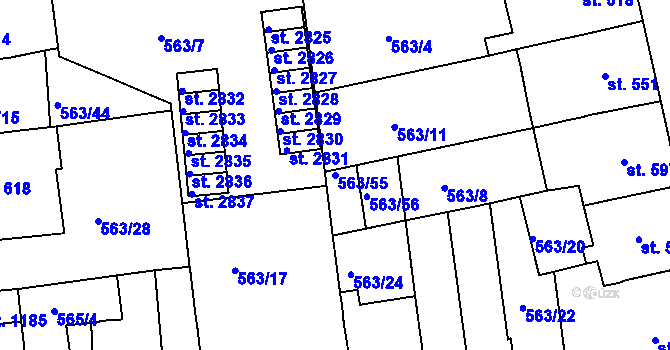 Parcela st. 563/55 v KÚ Strakonice, Katastrální mapa