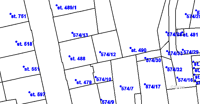 Parcela st. 574/12 v KÚ Strakonice, Katastrální mapa