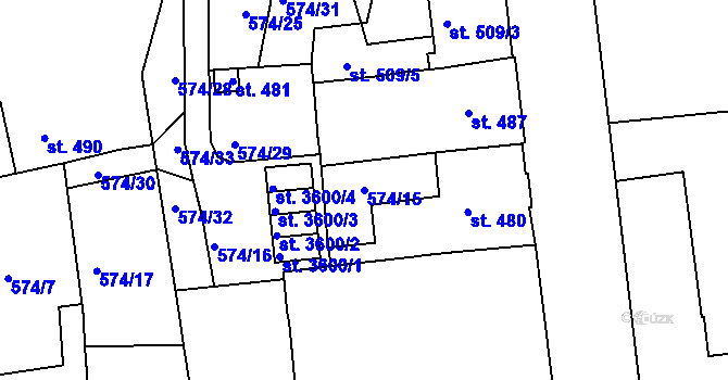 Parcela st. 574/15 v KÚ Strakonice, Katastrální mapa