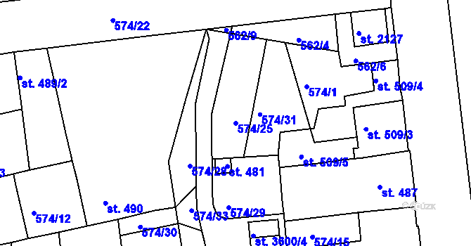 Parcela st. 574/25 v KÚ Strakonice, Katastrální mapa