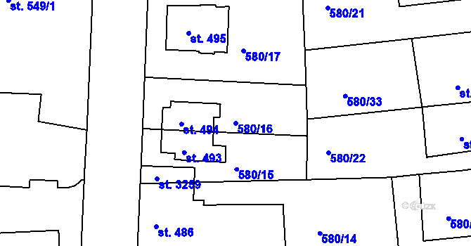 Parcela st. 580/16 v KÚ Strakonice, Katastrální mapa