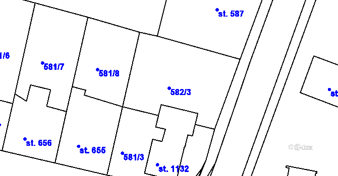 Parcela st. 582/3 v KÚ Strakonice, Katastrální mapa