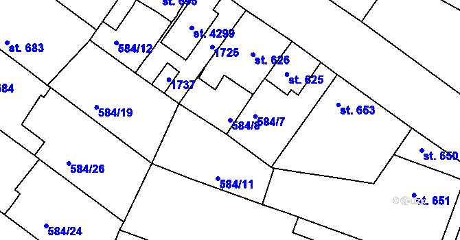 Parcela st. 584/8 v KÚ Strakonice, Katastrální mapa