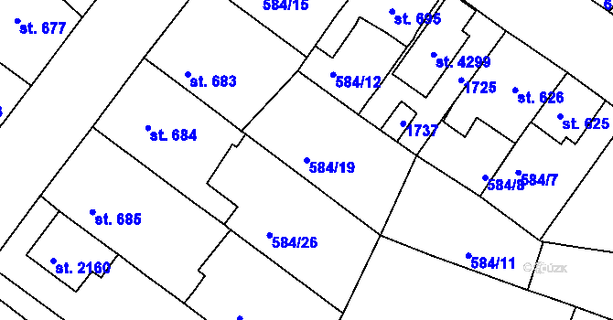 Parcela st. 584/19 v KÚ Strakonice, Katastrální mapa