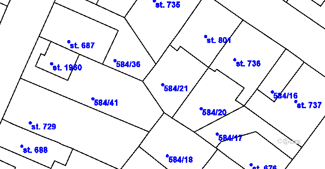 Parcela st. 584/21 v KÚ Strakonice, Katastrální mapa