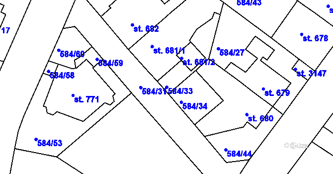Parcela st. 584/33 v KÚ Strakonice, Katastrální mapa