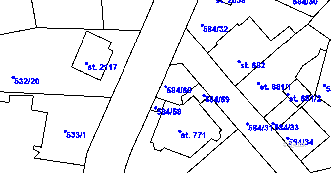 Parcela st. 584/60 v KÚ Strakonice, Katastrální mapa