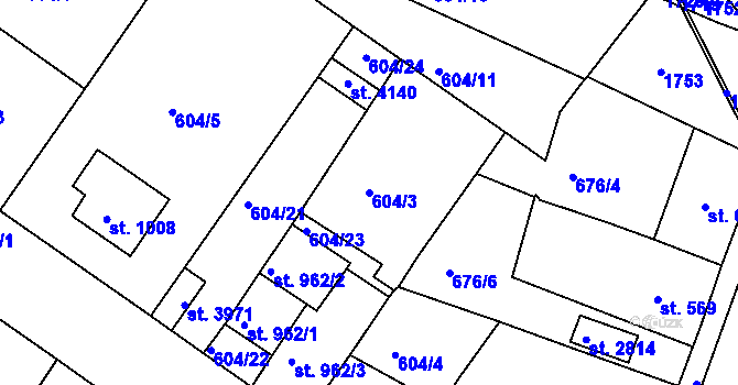 Parcela st. 604/3 v KÚ Strakonice, Katastrální mapa