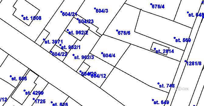 Parcela st. 604/4 v KÚ Strakonice, Katastrální mapa