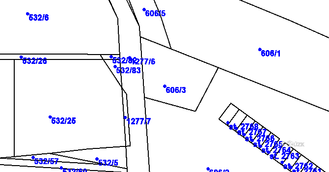 Parcela st. 606/3 v KÚ Strakonice, Katastrální mapa