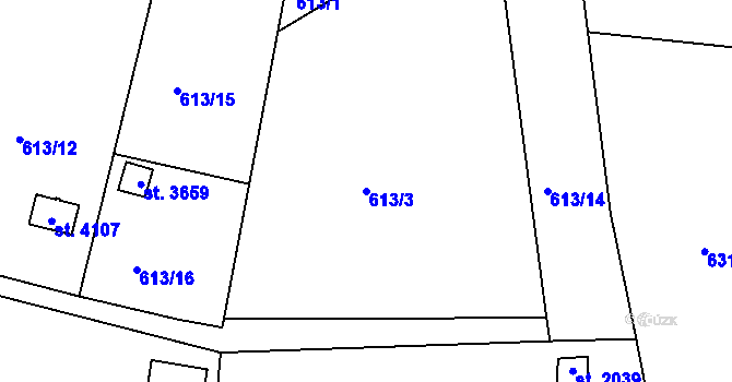 Parcela st. 613/3 v KÚ Strakonice, Katastrální mapa