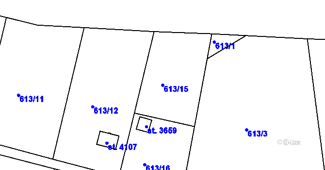 Parcela st. 613/15 v KÚ Strakonice, Katastrální mapa