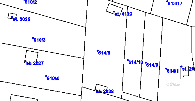 Parcela st. 614/8 v KÚ Strakonice, Katastrální mapa