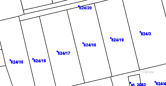 Parcela st. 624/18 v KÚ Strakonice, Katastrální mapa