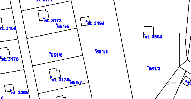 Parcela st. 651/1 v KÚ Strakonice, Katastrální mapa