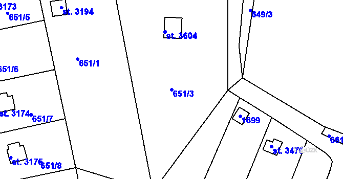 Parcela st. 651/3 v KÚ Strakonice, Katastrální mapa