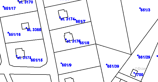 Parcela st. 651/8 v KÚ Strakonice, Katastrální mapa