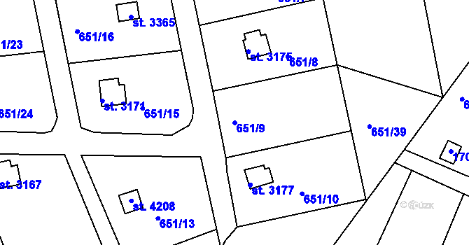 Parcela st. 651/9 v KÚ Strakonice, Katastrální mapa