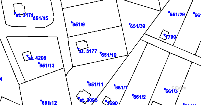 Parcela st. 651/10 v KÚ Strakonice, Katastrální mapa