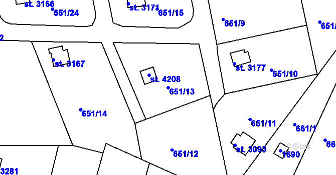 Parcela st. 651/13 v KÚ Strakonice, Katastrální mapa