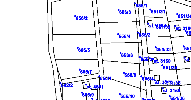 Parcela st. 656 v KÚ Strakonice, Katastrální mapa
