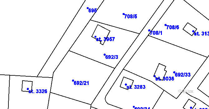 Parcela st. 692/3 v KÚ Strakonice, Katastrální mapa