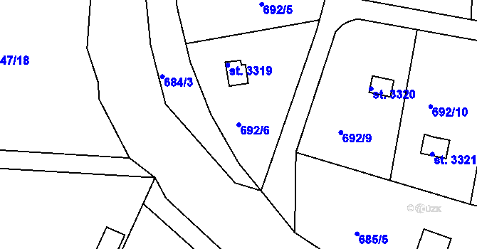 Parcela st. 692/6 v KÚ Strakonice, Katastrální mapa