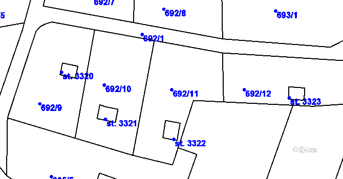 Parcela st. 692/11 v KÚ Strakonice, Katastrální mapa