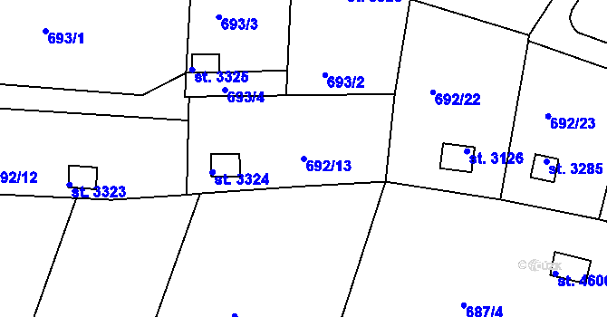 Parcela st. 692/13 v KÚ Strakonice, Katastrální mapa