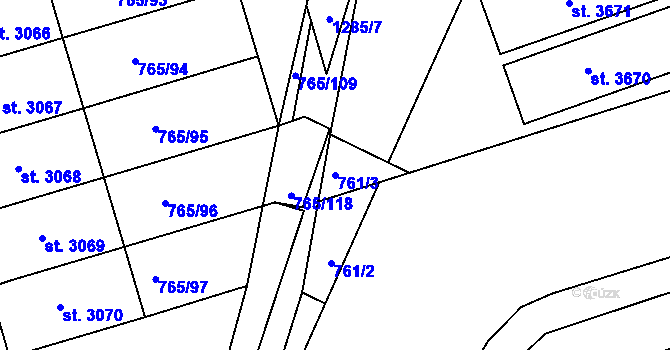Parcela st. 761/3 v KÚ Strakonice, Katastrální mapa
