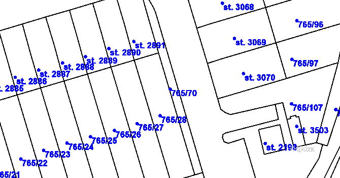 Parcela st. 765/70 v KÚ Strakonice, Katastrální mapa