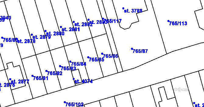 Parcela st. 765/86 v KÚ Strakonice, Katastrální mapa