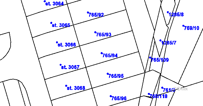 Parcela st. 765/94 v KÚ Strakonice, Katastrální mapa