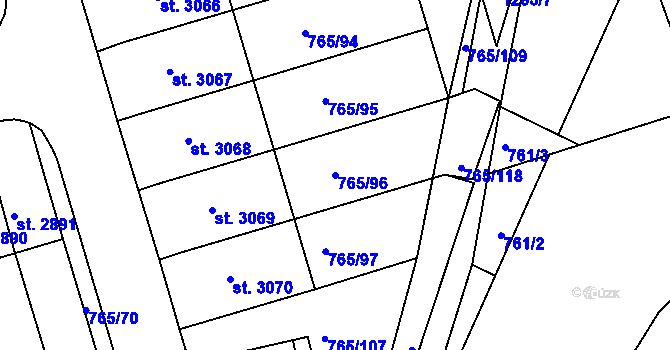 Parcela st. 765/96 v KÚ Strakonice, Katastrální mapa
