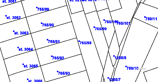 Parcela st. 765/98 v KÚ Strakonice, Katastrální mapa