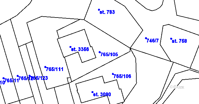 Parcela st. 765/105 v KÚ Strakonice, Katastrální mapa