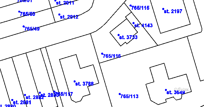 Parcela st. 765/116 v KÚ Strakonice, Katastrální mapa