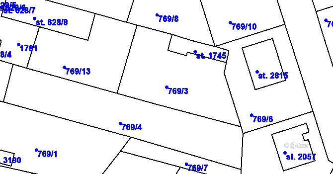 Parcela st. 769/3 v KÚ Strakonice, Katastrální mapa