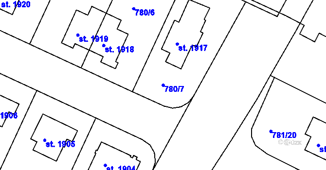 Parcela st. 780/7 v KÚ Strakonice, Katastrální mapa