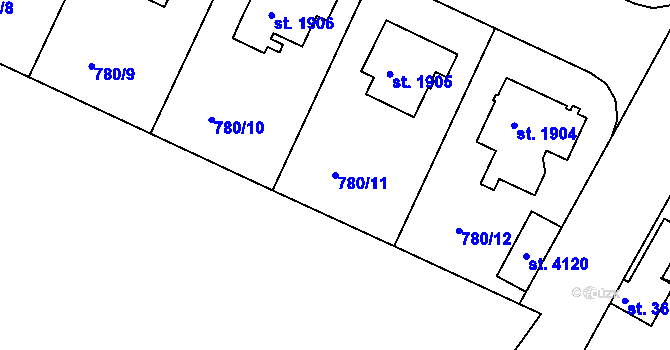 Parcela st. 780/11 v KÚ Strakonice, Katastrální mapa