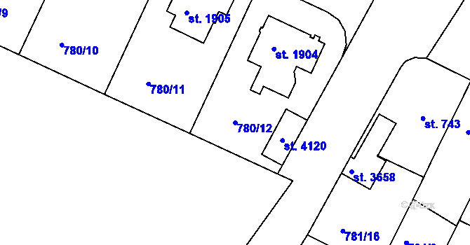 Parcela st. 780/12 v KÚ Strakonice, Katastrální mapa