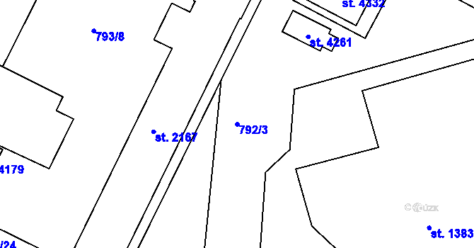 Parcela st. 792/3 v KÚ Strakonice, Katastrální mapa