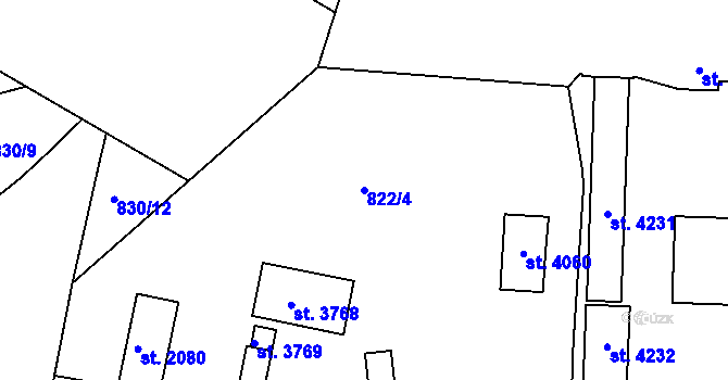 Parcela st. 822/4 v KÚ Strakonice, Katastrální mapa
