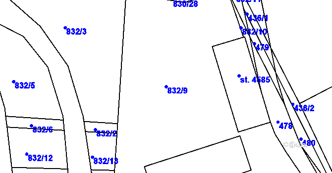 Parcela st. 832/9 v KÚ Strakonice, Katastrální mapa