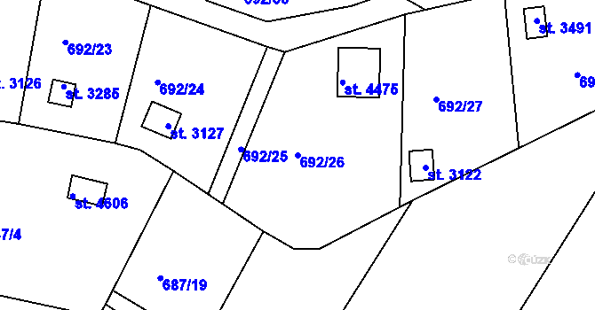 Parcela st. 692/26 v KÚ Strakonice, Katastrální mapa