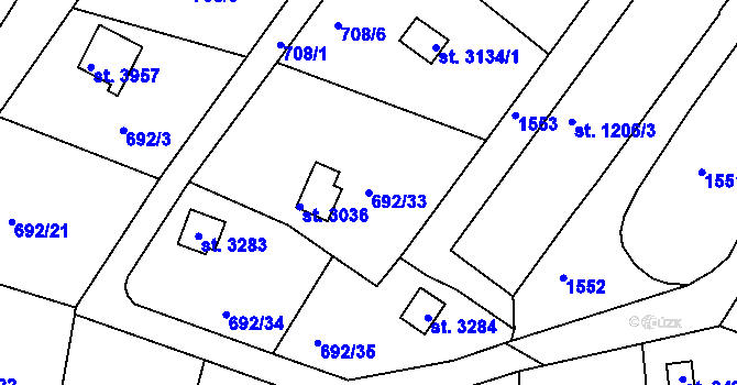 Parcela st. 692/33 v KÚ Strakonice, Katastrální mapa