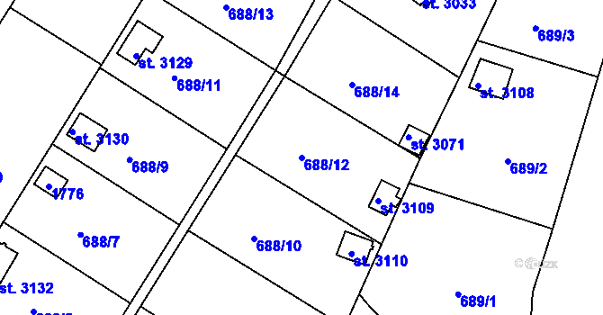 Parcela st. 688/12 v KÚ Strakonice, Katastrální mapa