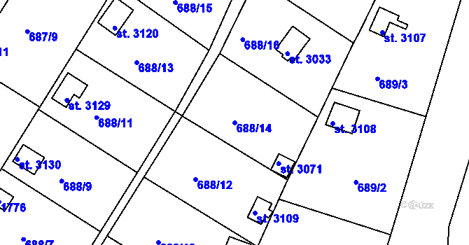 Parcela st. 688/14 v KÚ Strakonice, Katastrální mapa