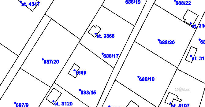 Parcela st. 688/17 v KÚ Strakonice, Katastrální mapa