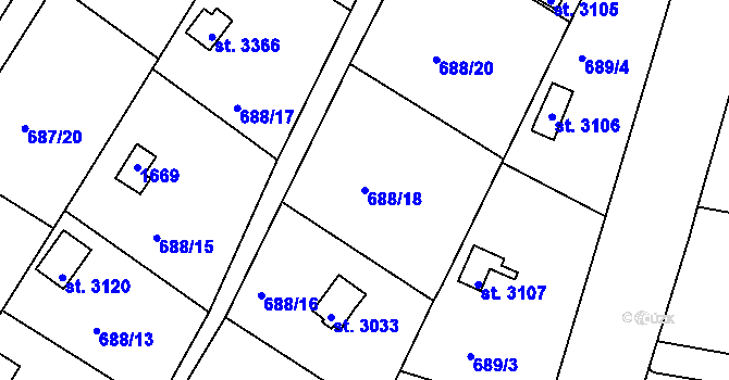 Parcela st. 688/18 v KÚ Strakonice, Katastrální mapa